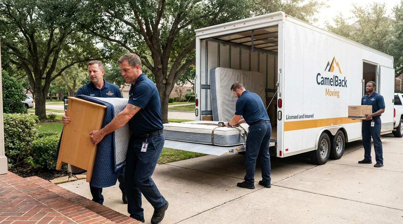 Crew loading residential truck for cross-state move from Moody, AL