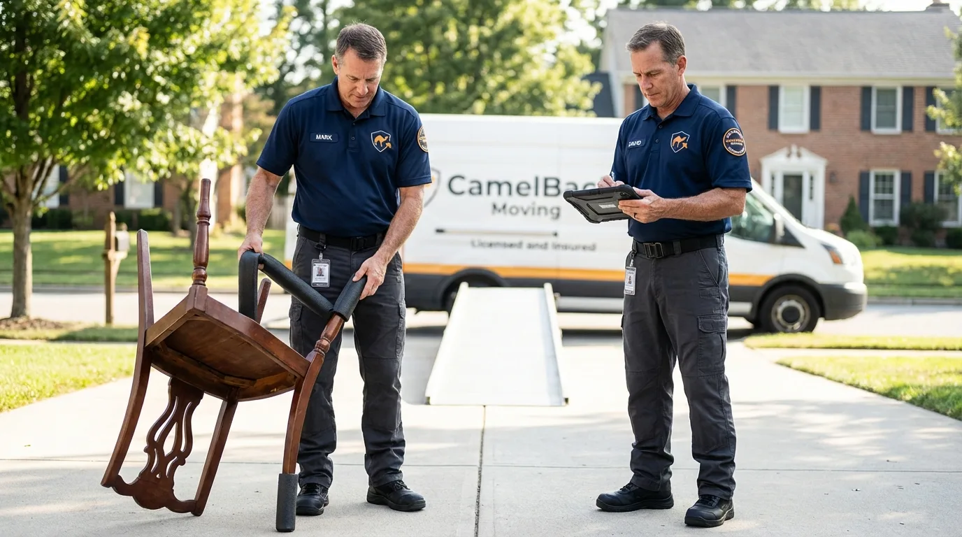 Movers inspecting furniture for damage prevention before loading in Moody, AL