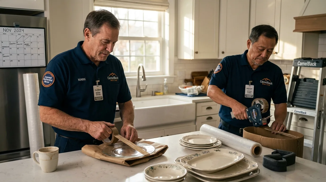 Professional crew packing kitchen dishware in Moody, AL